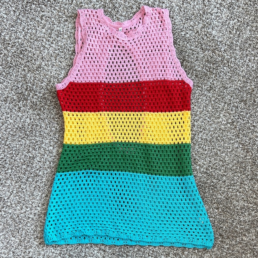 Multicolor Striped Crochet Swim Cover-Up - Picture 2 of 7